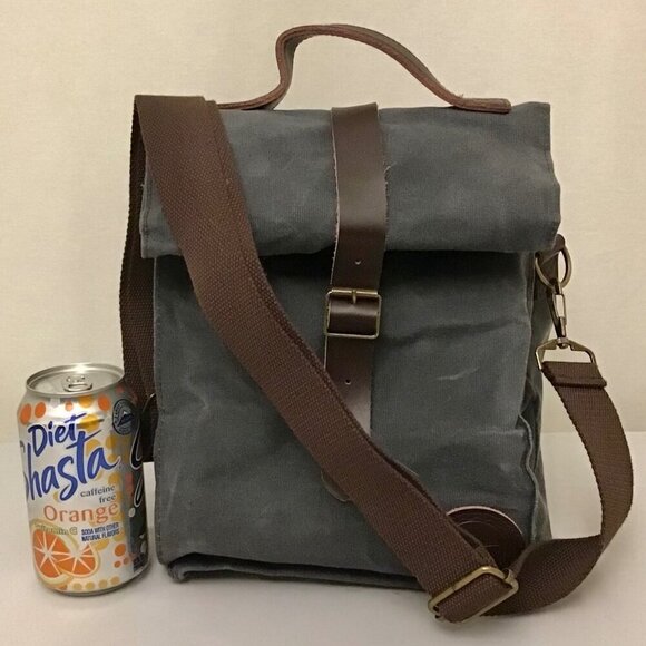 ASEBBO Canvas Insulated Lunch Bag Cooler Gray Shoulder Strap Work Hiking Picnic - Picture 12 of 12